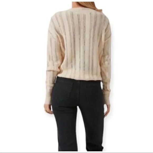 ASTR Faux Wrap V-neck Pointelle Knit Pullover Sweater in Beige Cream SZ XS - Picture 4 of 15